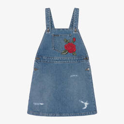 Dolce & Gabbana-Teen Girls Blue Denim Rose Pinafore Dress | Childrensalon Outlet