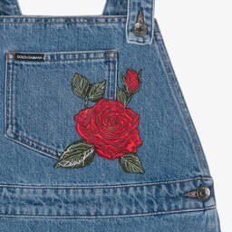 Dolce & Gabbana-Teen Girls Blue Denim Rose Pinafore Dress | Childrensalon Outlet