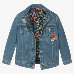 Dolce & Gabbana-Teen Girls Blue Floral Denim Jacket | Childrensalon Outlet