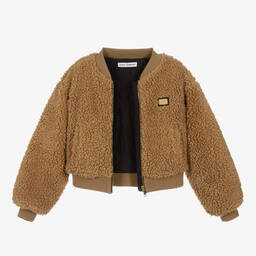 Dolce & Gabbana-Teen Girls Brown Teddy Fleece Bomber Jacket | Childrensalon Outlet