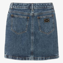  دولتشي آند غابانا-تنورة قطن دنيم لون أزرق داكن للمراهقات | Childrensalon Outlet