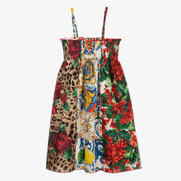  دولتشي آند غابانا-فستان تينز قطن بطبعة ملونة | Childrensalon Outlet