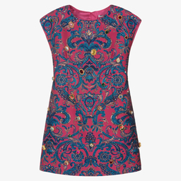  دولتشي آند غابانا-فستان تينز بناتي جاكارد لون زهري وأزرق | Childrensalon Outlet