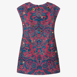  دولتشي آند غابانا-فستان تينز بناتي جاكارد لون زهري وأزرق | Childrensalon Outlet