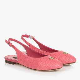 Dolce & Gabbana-Teen Girls Pink Tweed Ballerina Pumps | Childrensalon Outlet