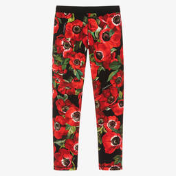 Dolce & Gabbana-Красные легинсы с маками для девочек-подростков | Childrensalon Outlet