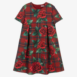 Dolce & Gabbana-Красное платье в клетку с розами | Childrensalon Outlet