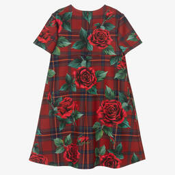 Dolce & Gabbana-Красное платье в клетку с розами | Childrensalon Outlet