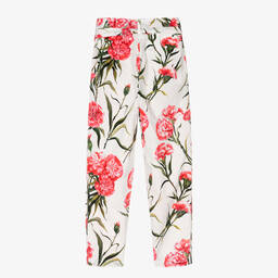 Dolce & Gabbana-Teen Girls White Carnation Print Trousers | Childrensalon Outlet