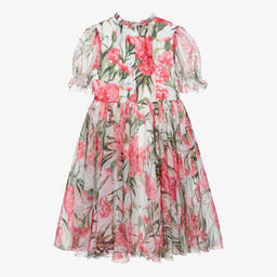 Dolce & Gabbana-Белое шелковое платье с гвоздиками | Childrensalon Outlet