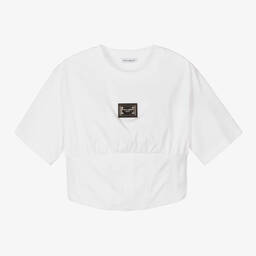 Dolce & Gabbana-تيشيرت كورسيه تينز بناتي قطن لون أبيض | Childrensalon Outlet