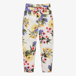 Dolce & Gabbana-Teen Girls White Floral Print Cotton Trousers | Childrensalon Outlet