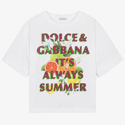 Dolce & Gabbana-Teen Girls White Italian Holiday Cotton T-Shirt | Childrensalon Outlet