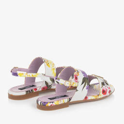 Dolce & Gabbana-Teen Girls White & Lilac Floral Leather Sandals | Childrensalon Outlet