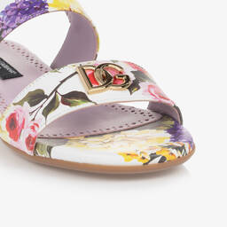 Dolce & Gabbana-Teen Girls White & Lilac Floral Leather Sandals | Childrensalon Outlet