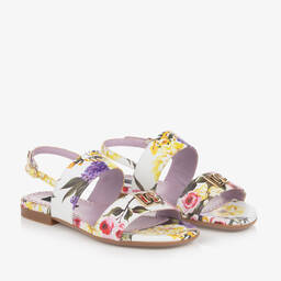Dolce & Gabbana-Teen Girls White & Lilac Floral Leather Sandals | Childrensalon Outlet