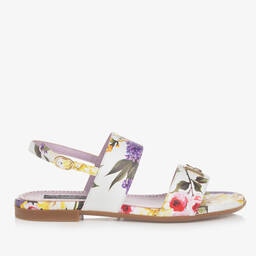 Dolce & Gabbana-Teen Girls White & Lilac Floral Leather Sandals | Childrensalon Outlet