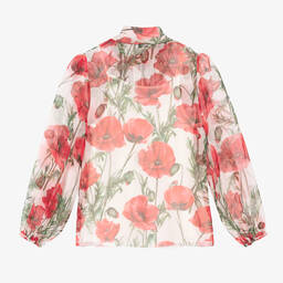 Dolce & Gabbana-Teen Girls White Poppy Silk Blouse | Childrensalon Outlet