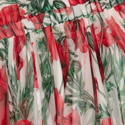 Dolce & Gabbana-Teen Girls White & Red Poppy Silk Dress  | Childrensalon Outlet