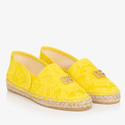 Dolce & Gabbana-Teen Girls Yellow Lace DG Espadrilles | Childrensalon Outlet