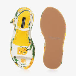 Dolce & Gabbana-Teen Girls Yellow Rose Canvas Sandals | Childrensalon Outlet