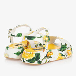 Dolce & Gabbana-Teen Girls Yellow Rose Canvas Sandals | Childrensalon Outlet