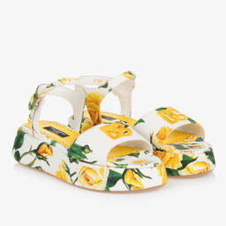 Dolce & Gabbana-Teen Girls Yellow Rose Canvas Sandals | Childrensalon Outlet