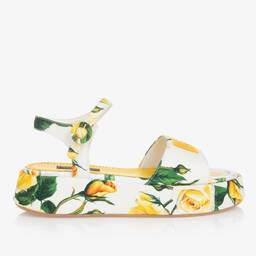 Dolce & Gabbana-Teen Girls Yellow Rose Canvas Sandals | Childrensalon Outlet