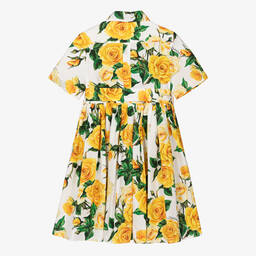 دولتشي آند غابانا-فستان قميص قطن بوبلين لون أصفر للمراهقات | Childrensalon Outlet