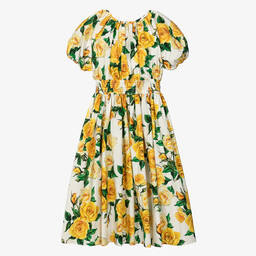 Dolce & Gabbana-Teen Girls Yellow Roses Poplin Dress | Childrensalon Outlet