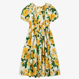 Dolce & Gabbana-Teen Girls Yellow Roses Poplin Dress | Childrensalon Outlet