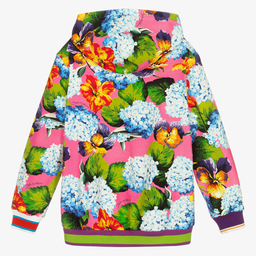 Dolce & Gabbana-توب هودي بسحّاب تينز بناتي قطن جيرسي لون زهري بطبعة ورود | Childrensalon Outlet