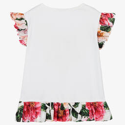 Dolce & Gabbana-Белая футболка с камелиями для подростков | Childrensalon Outlet
