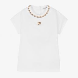 Dolce & Gabbana-Teen White Crystal DG T-Shirt | Childrensalon Outlet