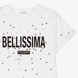 Dolce & Gabbana-Teen White Crystals T-Shirt | Childrensalon Outlet