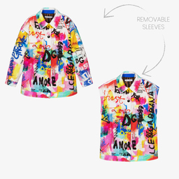 Dolce & Gabbana-Белая куртка с граффити для подростков | Childrensalon Outlet