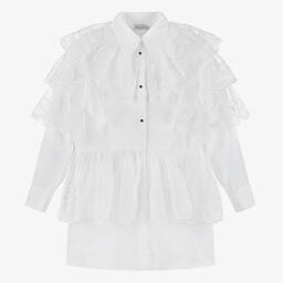  دولتشي آند غابانا-فستان قميص حرير أورغانزا لون أبيض | Childrensalon Outlet