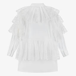  دولتشي آند غابانا-فستان قميص حرير أورغانزا لون أبيض | Childrensalon Outlet