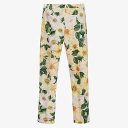 Dolce & Gabbana-Teen Yellow Camellia Trousers  | Childrensalon Outlet