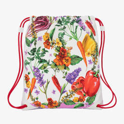 دولتشي آند غابانا-حقيبة قطن وجلد لون أبيض وأحمر للبنات (34 سم) | Childrensalon Outlet