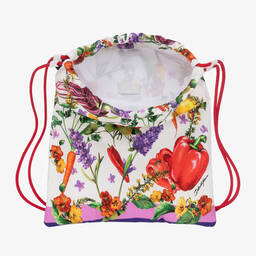 دولتشي آند غابانا-حقيبة قطن وجلد لون أبيض وأحمر للبنات (34 سم) | Childrensalon Outlet