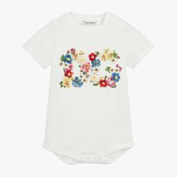 Dolce & Gabbana-تبّان قطن لون أبيض بطبعة ورود للمولودات | Childrensalon Outlet