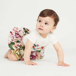 Dolce & Gabbana-تبّان قطن لون أبيض بطبعة ورود للمولودات | Childrensalon Outlet