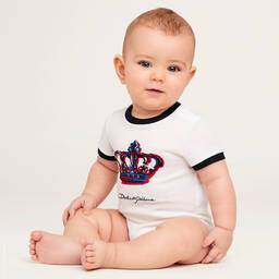 Dolce & Gabbana-أوفرول بادي أطفال ولادي قطن جيرسي لون أبيض | Childrensalon Outlet