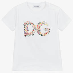 Dolce & Gabbana-Белая футболка с цветочным логотипом | Childrensalon Outlet