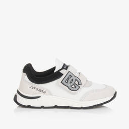 Dolce & Gabbana-White Mesh & Suede DG Velcro Trainers | Childrensalon Outlet