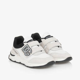 Dolce & Gabbana-White Mesh & Suede DG Velcro Trainers | Childrensalon Outlet