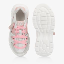 Dolce & Gabbana-White & Pink Logo Trainers | Childrensalon Outlet
