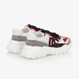  دولتشي آند غابانا-ترينرز جلد وقماش لون أبيض وأحمر وأسود للأولاد | Childrensalon Outlet