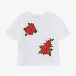 Dolce & Gabbana-White & Red Roses T-Shirt | Childrensalon Outlet